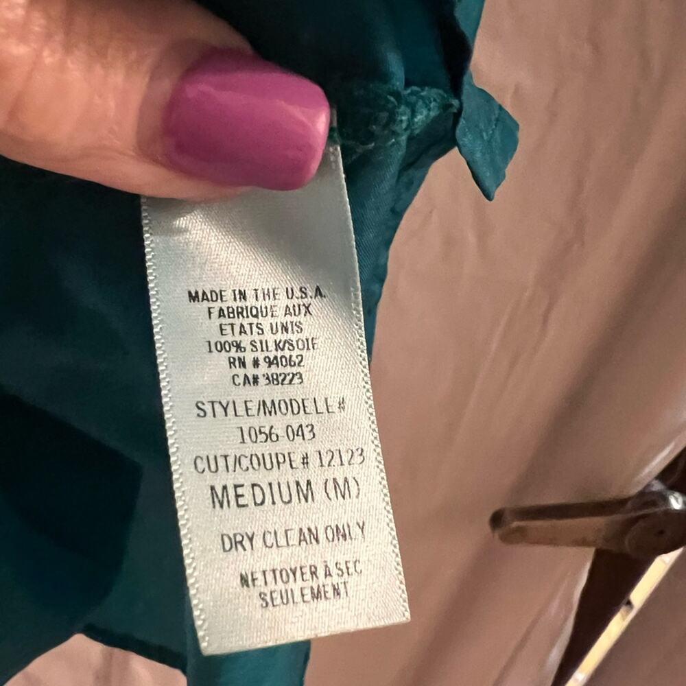 Language teal 100% silk tank top tie front shark bite hem size medium - Picture 4 of 5
